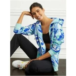 Hill House The Allie Full Zip Jacket Ocean Kaleidoscope Blue Fleece Hoodie, SZ S